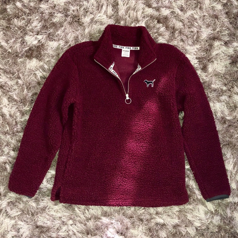 NWOT PINK Sherpa Boyfriend Quarter Zip Pullover